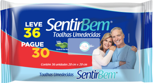 Toalhas Umedecidas Sentir Bem c/36unid. 20x20cm  Nathy