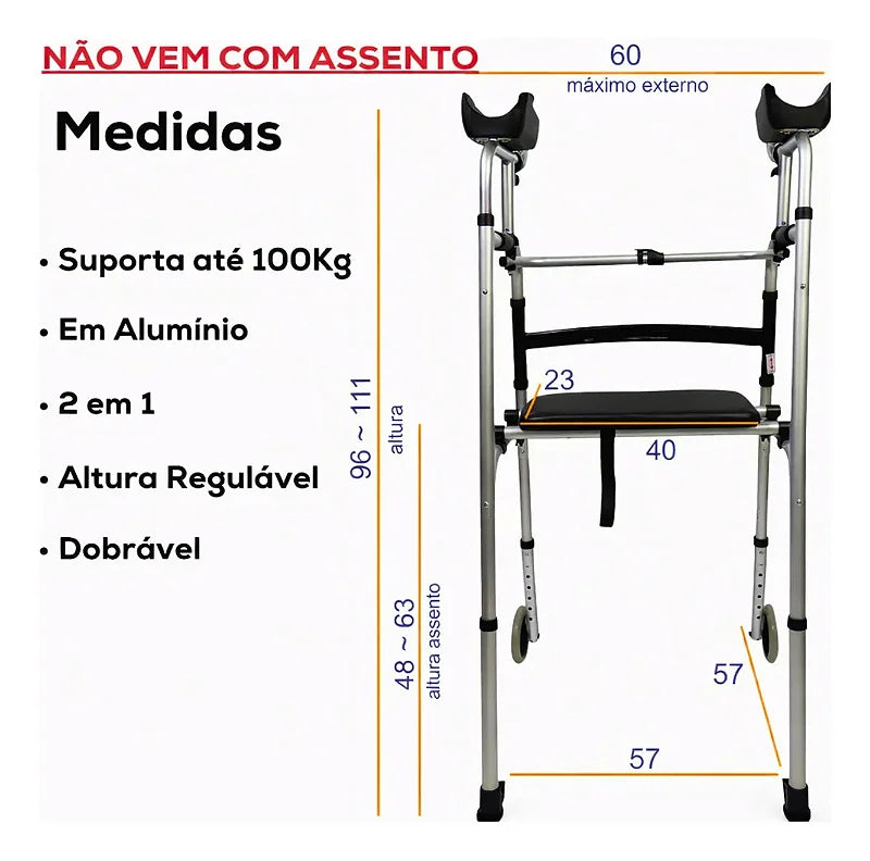 Andador Reabilitação Dobrável Alumínio — foto 4