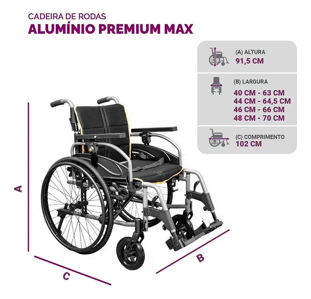 Cadeira De Rodas Premium Max Alumínio Hidrolight T46 Até 150kg