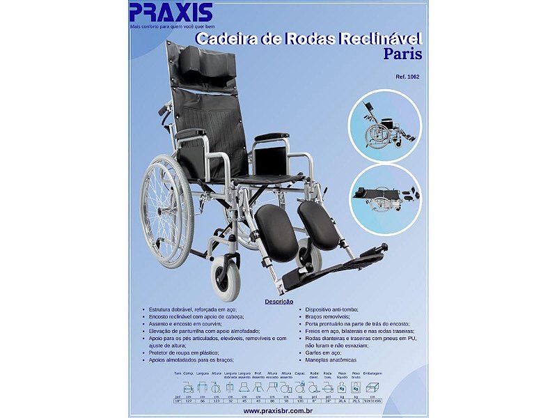 Cadeira de Rodas Paris Reclinável 120kg — foto 4