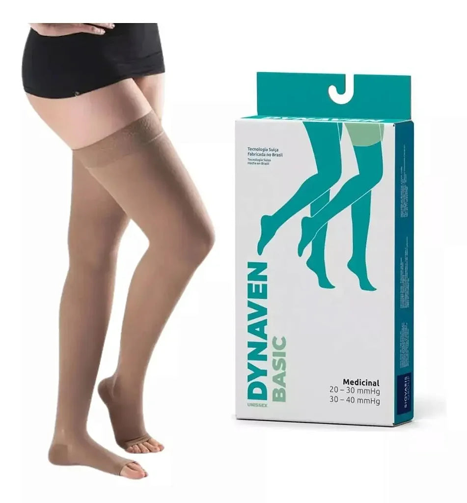 Meia Elástica de Compressão para varizes Meia Coxa 7/8 Sigvaris Basic 20-30 mmhg Ponteira aberta Preta