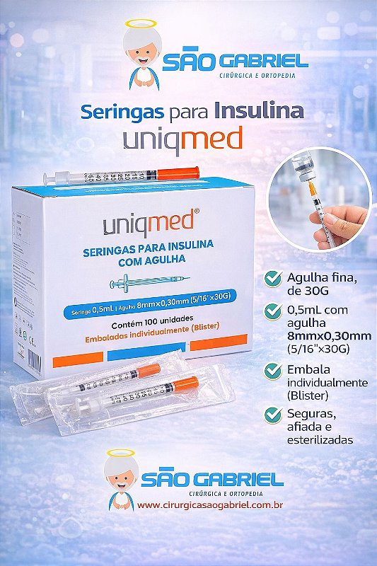 Seringa Insulina 0,5ml 8mm 30G | Cirurgica São Gabriel