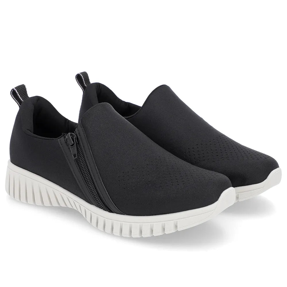 Tênis  Ortopédico Slip On Preto Elastano Zíper Usaflex