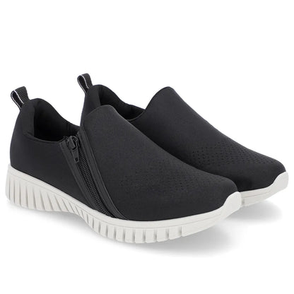 Tênis  Ortopédico Slip On Preto Elastano Zíper Usaflex