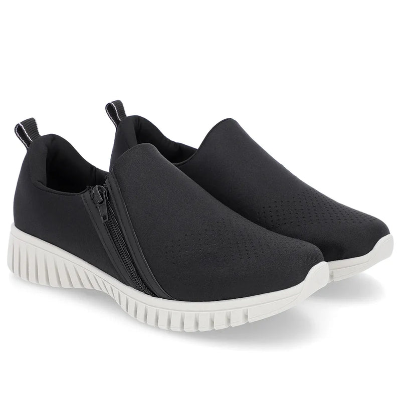 Tênis  Ortopédico Slip On Preto Elastano Zíper Usaflex