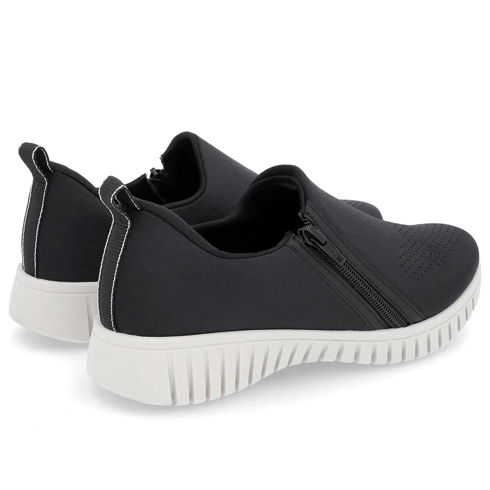 Tênis  Ortopédico Slip On Preto Elastano Zíper Usaflex