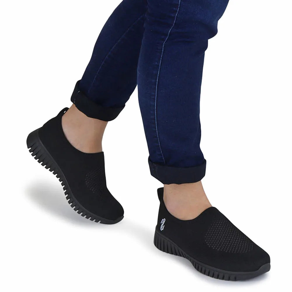 Tênis Ortopédico Slip On Todo Preto Tricot Usaflex