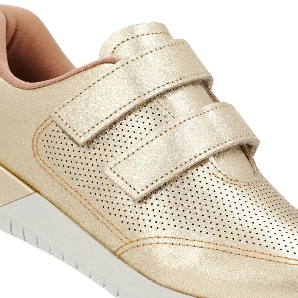 Tênis Ortopédico Fecho-Flex Dourado Couro Usaflex