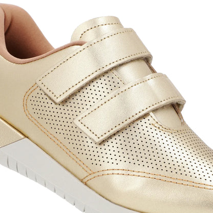 Tênis Ortopédico Fecho-Flex Dourado Couro Usaflex