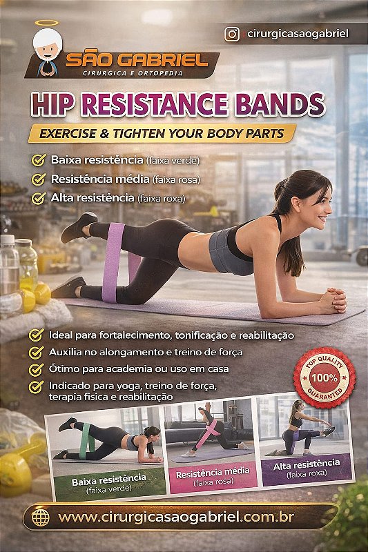 Kit Faixa Elástica Hip Mini Band 3 Níveis