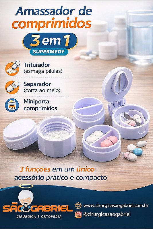Amassador de Comprimidos 3 em 1 Supermedy | Cirurgica São Gabriel
