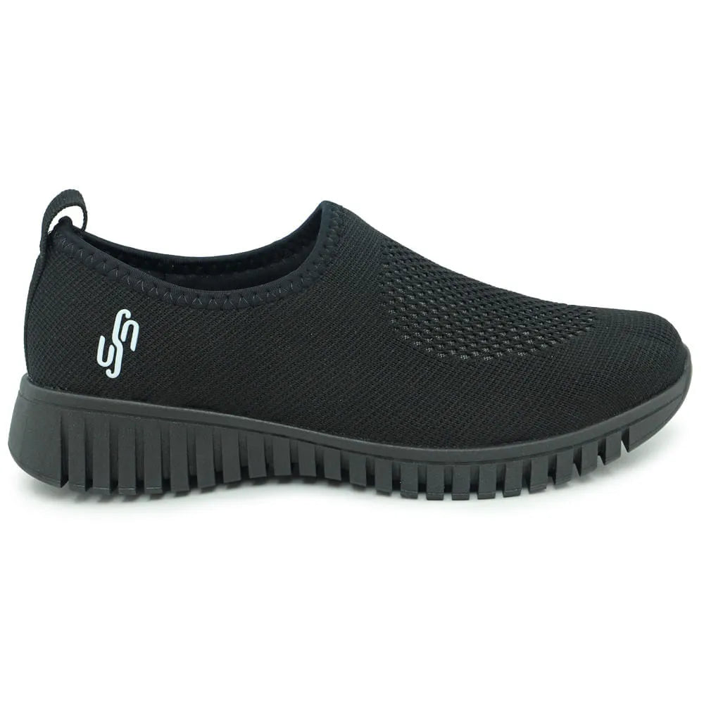 Tênis Ortopédico Slip On Todo Preto Tricot Usaflex